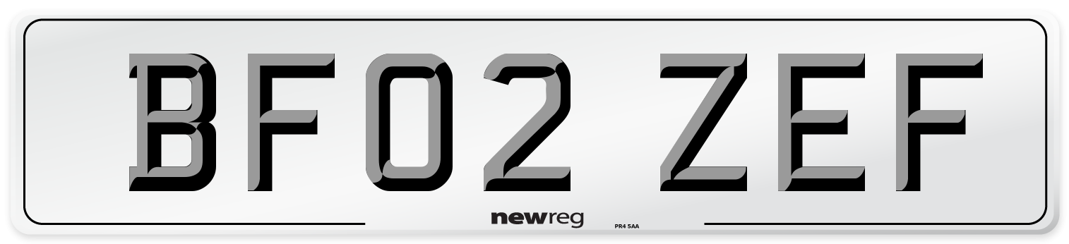 BF02 ZEF Number Plate from New Reg